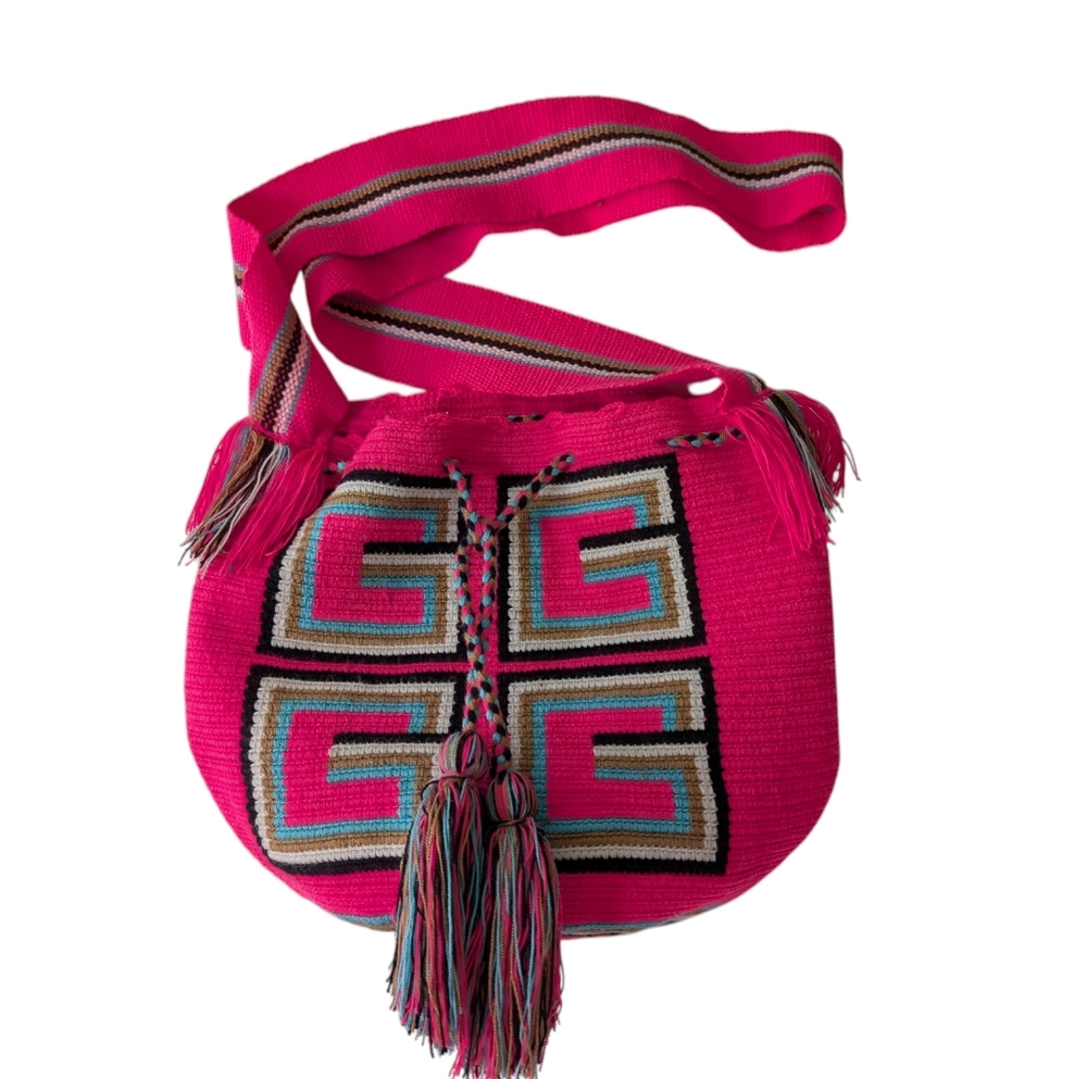 Handmade Wayuu Mochila Bag: Boho Chic Crossbody Tote Bag Florescent